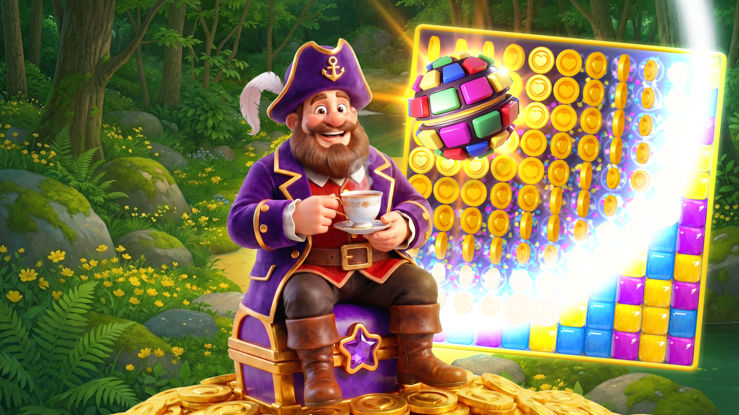 Captain Blast character and colorful match-3 gameplay