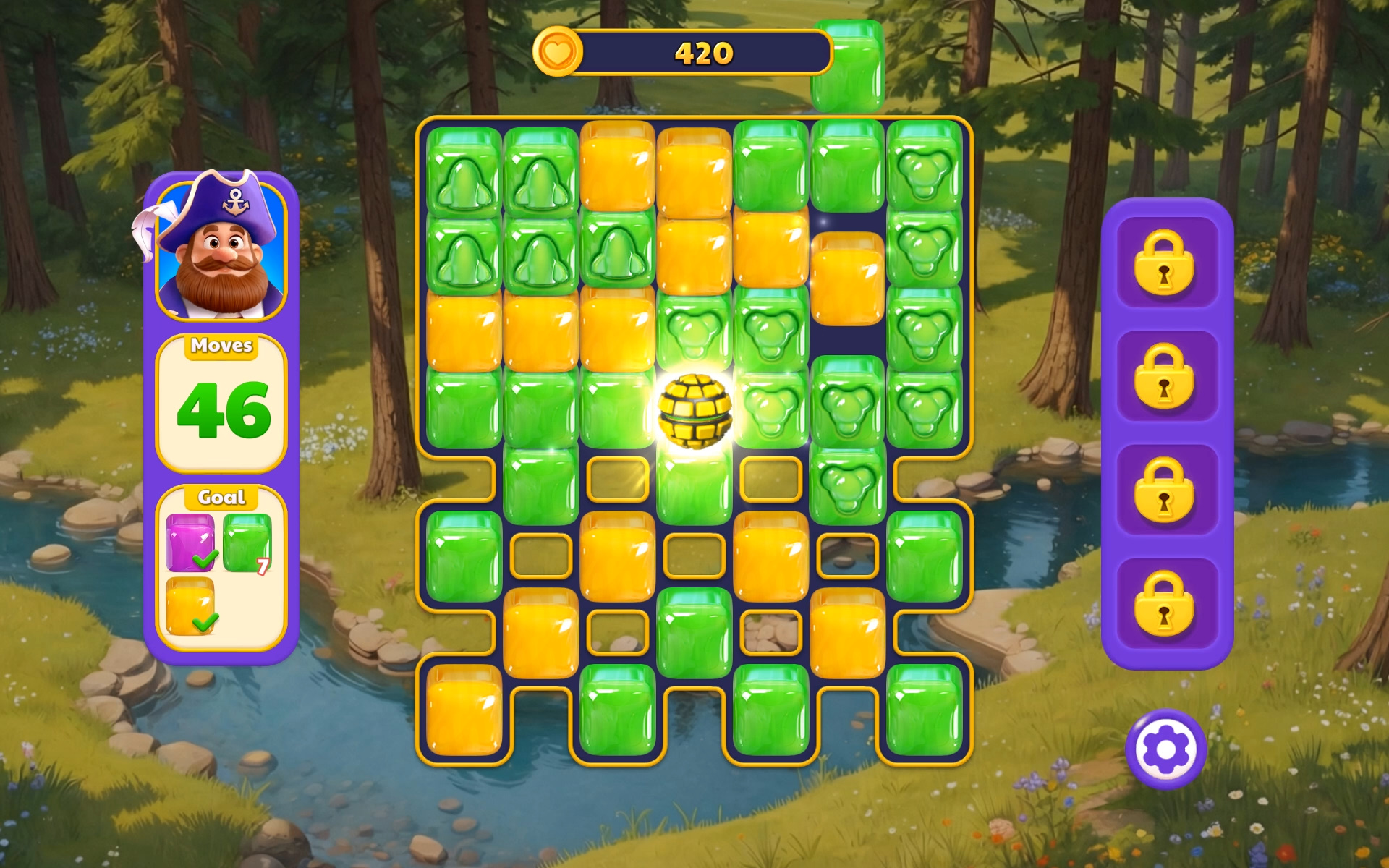 A Fusion Ball booster glowing in a Captain Blast puzzle level
