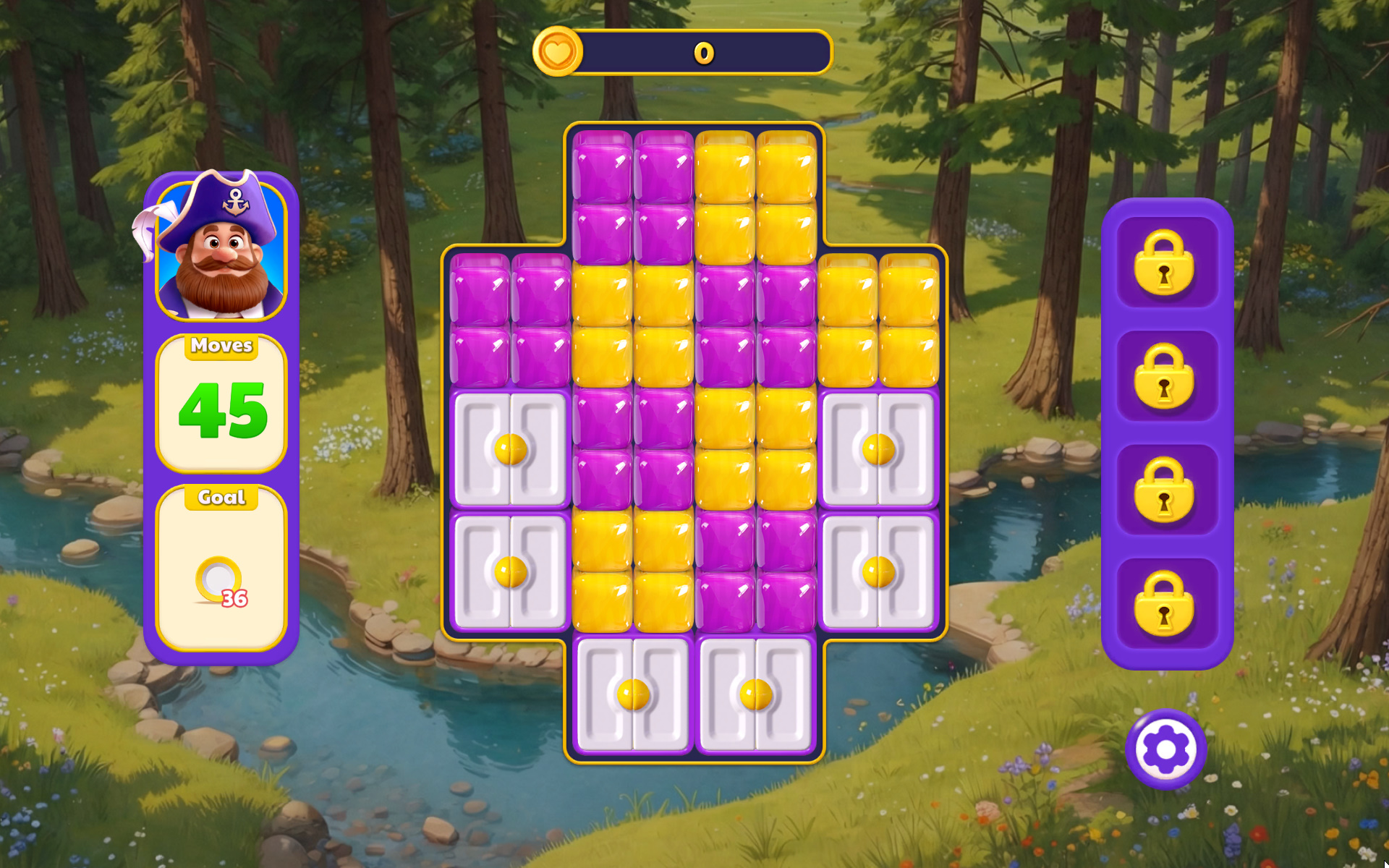 A real Captain Blast puzzle level with colorful cubes and cabinet obstacles